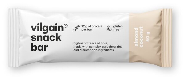 Vilgain Snack Bar – 12× mandle s kúskami kokosu 50 g
