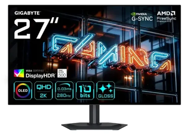 27" GIGABYTE MO27Q28GR čierna / Monitor / WOLED Glossy / 2560x1440 / 280Hz / 0.03ms / DisplayHDR True Black 500 (MO27Q28GR)