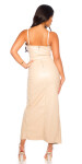 Sexy Leather Look Maxi Dress Padded BEIGE S