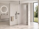 CERANO - Sprchová zástena Walk-in Orbis Top Round - Pravá - 8 mm - guľatá vzpera - čierna matná, mliečne sklo - 140x200 CER-999964