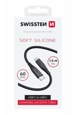 Swissten SOFT SILICONE dátový kábel USB-C 1.5m čierna / 60W / 3A / 1x USB-C(M) / 1x USB-C(M) (71532010)