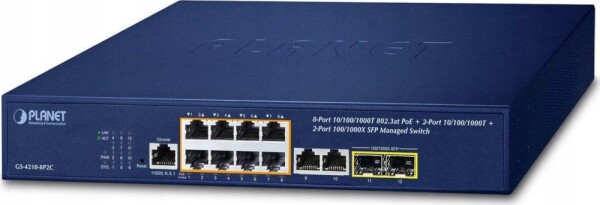 Planet PLANET IPv4/IPv6, 8-Port Managed Zarządzany L2/L4 Gigabit Ethernet (10/100/1000) Obsługa PoE 1U Modrý