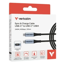 Verbatim Sync Charge čierna / Kábel USB-C na USB-C / 240 W / 40 Gbit / s / 120 cm / LED displej
