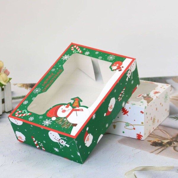 Zelená krabička na vianočné cukrovinky so snehuliakom 22x15x7 cm - Cakesicq - Cakesicq
