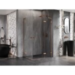 MEXEN/S - Lunar L Duo sprchovací kút dvere krídlové pravá 105 x 80, transparent, meď kartáčovaná 834L-105P-080L-65-00