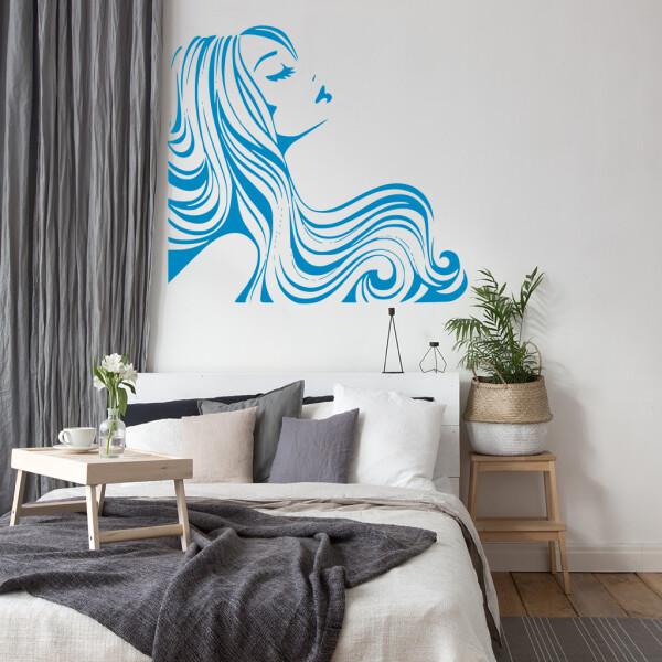 Veselá Stena Samolepka Žena z profilu Farba: modrá, Veľkosť: 80 x 74 cm