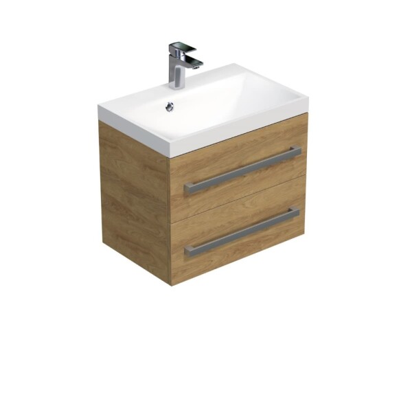 Kúpeľňová skrinka s chrómovými úchytmi a umývadlom SAT Cube Way 60x53x40 cm dub Hickory mat CUBE260ZDH CUBE260ZDH