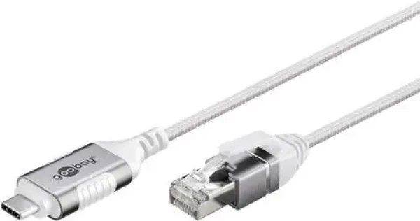 Goobay USB-C - RJ-45 Ethernet adaptér Slim biela / Adaptérový kábel / USB 3.2 Gen2 / Cat.6 / Gigabit Ethernet / 3 m (74388)