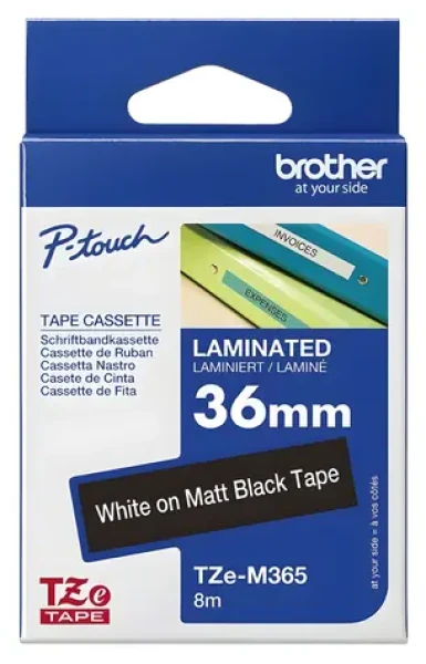 Brother TZe-M365 / Laminovaná páska / biela tlač na matnom čiernom podklade / 36 mm / 8 m (TZEM365)