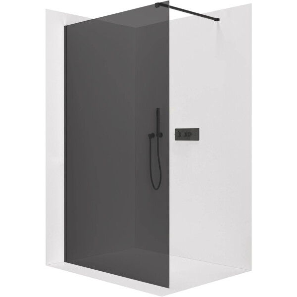 CERANO - Sprchová zástena Walk-in Onyx Cube Ľ/P - 8 mm - hranatá vzpera - čierna matná, grafitové sklo - 150x200 CER-8050BD701