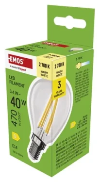 Emos LED žiarovka Filament Mini Globe 3,4 W E14 / Žiarovka / náhrada za 40 W / teplá biela / 470 lm (1525731252)