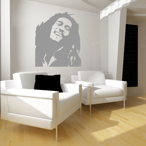 Veselá Stena Samolepka Portrét Bob Marley Farba: šedá, Veľkosť: 80 x 67 cm