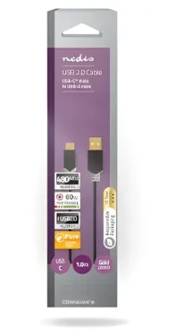 Nedis USB-A - USB-C 60W antracitová / Kábel USB / USB 2.0 / 480 Mbps / Pozlátené konektory / 1 m (CCBW60600AT10)
