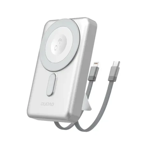 Dudao K29 10000mAh strieborná / Powerbanka / MagSafe s puzdrom, stojanom a vstavanými káblami USB-C / Lightning / 20W (188194)