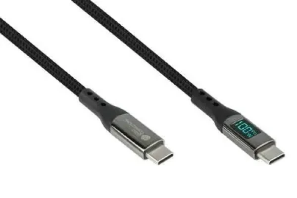 Good Connections USB-C grafitová / Dátový kábel / USB-C - USB-C / 100 W / OLED displej / 1 m (2213-D010S)