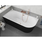MEXEN/S - Silo voľne stojaca rohová vaňa ľavá reliéf 170 x 80, biela/čierna, sifón a prepad meď kartáčovaná 52891708075L-65