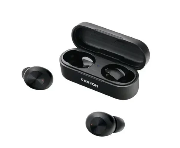 CANYON TWS-1 čierna / bezdrôtové slúchadlá s mikrofónom / BT V5 / IPX3 / nabíjacie puzdro 300 mAh (CNE-CBTHS1B)