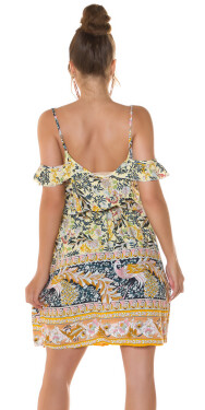 Trendy off-shoulder Minidress with print GELB S/M