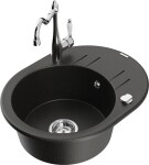 MEXEN/S MEXEN/S - Kevin granitový drez 1-miska s odkvapkávačom vrátane batérie Carla, čierna/zlatá metalik 6517-75-670700-00