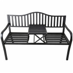 Mamido Záhradná kovová lavica pre 3 osoby s výsuvným stolíkom čierna