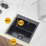 VELAZO Jednokomorový oceľový drez 40 x 50 cm PVD grafit, Velazo VELAZ4050B