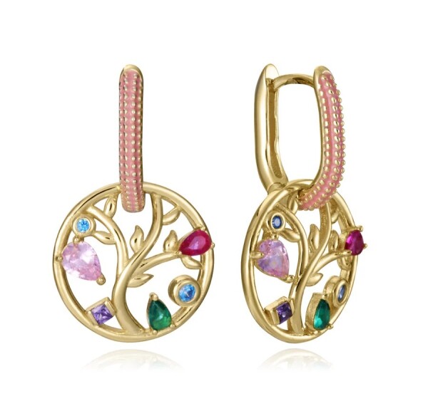 Viceroy Pozlátené náušnice 2v1 Strom života s farebnými zirkónmi 15125E100-39