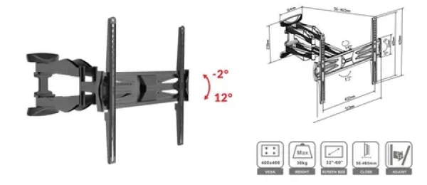 ECG LD 326001 čierna / nástenný držiak na televízie 32 -60 / VESA 400 x 400 / vzdialenosť od steny 56-465 mm / do 30 kg (100000903292)