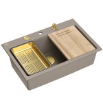 Quadron - Granitový drez MARC 110 WORKSTATION Beige Zlatá zátka ZLE-09046