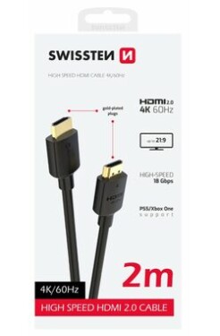 Swissten Kábel HDMI 2.0 (M) - HDMI 2.0 (M) 2m čierna / 18 Gbps / 4K / 60Hz / pozlátené kontakty (75501112)