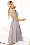 596-2 Elegantná midi košeľa so zlatými gombíkmi a opaskom - GREY BEige UNI