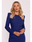 Dámske ceruzkové šaty s ozdobnými ramenami S412 modré - Stylove S