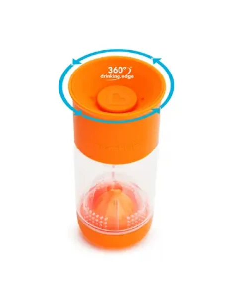 Munchkin - Netúkajúci hrnček s infuzérom 414 ml - oranžová / Od 18 mesiacov (5019090517829)