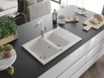 MEXEN/S MEXEN/S - Gaspar granitový drez 1.5 s odkvapkávačom vrátane batérie Flora, biela 6507-20-670401-02