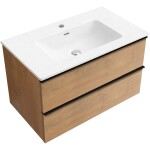 CERANO - Kúpeľňová skrinka Velora - dub medový, úchytka čierna + keramické umývadlo Novo - biela lesklá - 81x54,5x46,5 CER-979906