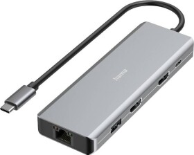 Hama USB 3.2 Gen 1 - 9 Portów z zásuvkou szybkiego ładowania, z wtyczką USB-C, obsługa ultra HD Sivý