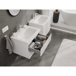 MEXEN/S - Rivel kúpeľňová skrinka 60 cm s umývadlom Vela, 2 zásuvky, reliéf, biela mat 91A20-06047-2-BFF01-W23M01