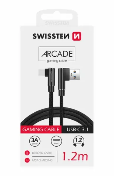 SWISSTEN ARCADE Textilný dátový kábel USB USB-C 1.2m čierna (71528000)