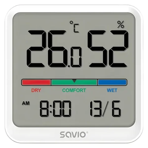 CT-01/W bílá / Teploměr a vlhkoměr / LCD displej / hodiny a datum / magnetický držák (SAVCT-01/W)
