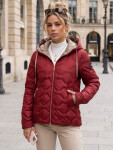 Dámska prešívaná prechodná bunda s kapucňou, bordová, FashionStreet TY5885 L