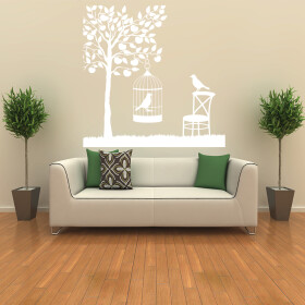 Veselá Stena Samolepka Vtáčik v klietke Farba: biela, Veľkosť: 60 x 60 cm