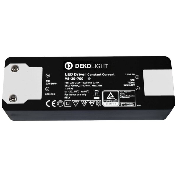 Deko Light BASIC, CC, V8-30-700mA/30W LED driver konštantný prúd 30 W 700 mA 21 - 43 V; 862198