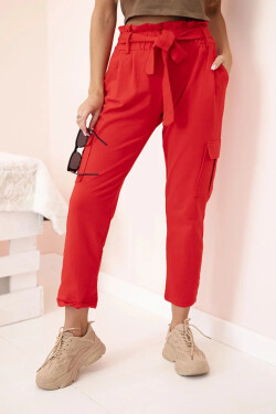 Dámske nákladné nohavice s vysokým pásom červené UNI