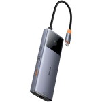 Baseus METAL GLEAM 2 SERIES 6V1 Dokovacia stanica šedá / USB 3.0 / USB-C PD / HDMI / LAN (MEMUSBCHUB6V1BASGR)