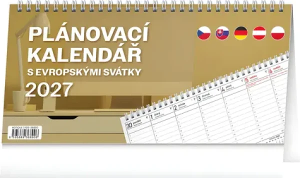 NOTIQUE Stolný kalendár Plánovací s európskymi sviatkami 2027 / Stolný kalendár / 25 × 12,5 cm