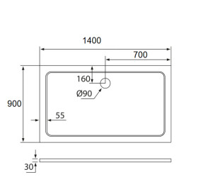H K - THOR Sprchová vanička z liateho mramoru, obdĺžnik, 140x90x3 cm SE-THOR-14090