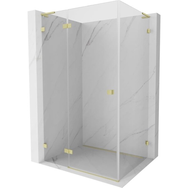 MEXEN/S - Lunar L sprchový kút dvere krídlové ľavá 70 x 90, transparent, zlato kartáčovaná 834L-070-090-55-00-L