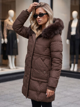 Dámska zimná prešívaná bunda s kapucňou, hnedá, FashionStreet TY5825 XXL