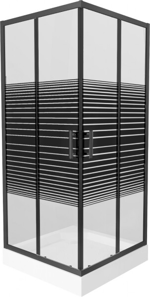 MEXEN/S - Rio sprchovací kút štvorec 90 x 90, pruhy, čierny + vanička Rio vrátane výpuste 860-090-090-70-20-4510