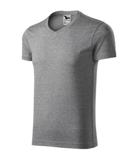Pánske tričko Slim Fit s výstrihom do V tmavo šedá modrá L