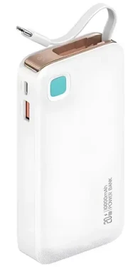 USAMS US-CD224 biela / Power Bank / 10000 mAh / Výsuvný kábel USB-C / PD 20W (10KCD22402)